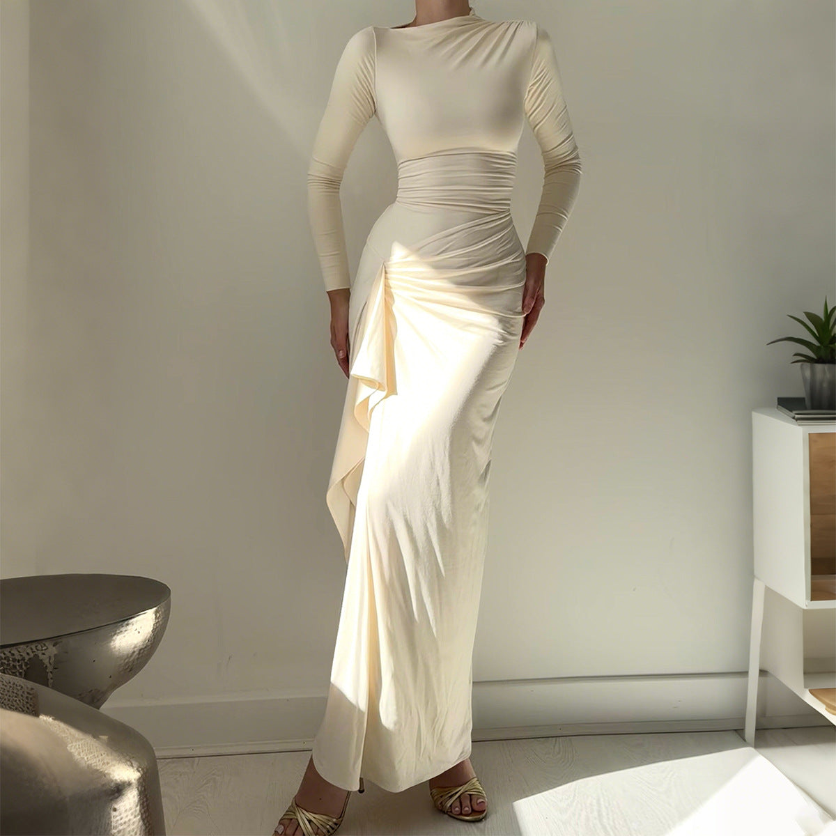 long dress with draping detail