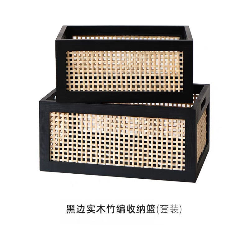 Vietnamese wicker storage basket, handcrafted solid wood
