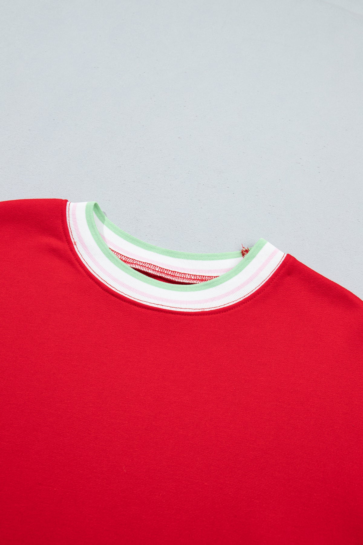 Racing Red Contrast Striped Trim Baggy Pullover Sweatshirt
