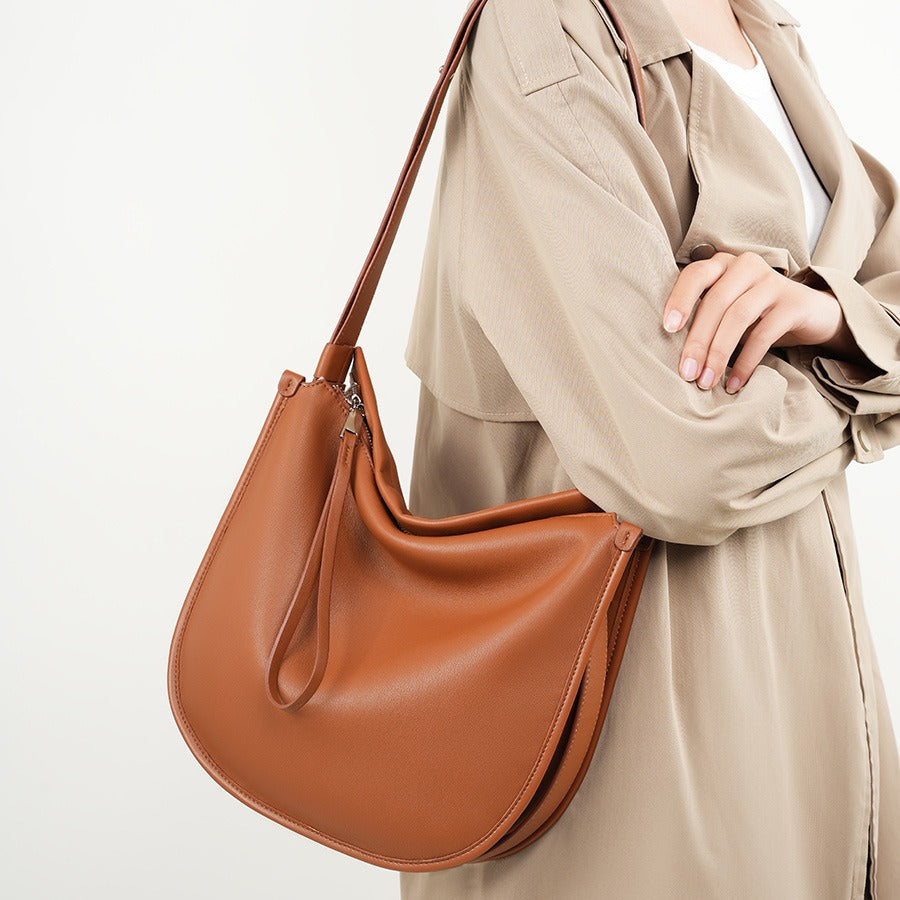 soft leather tote bag, large capacity single-shoulder