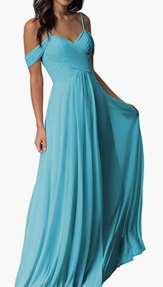 Women's off-the-shoulder chiffon pleated  gown