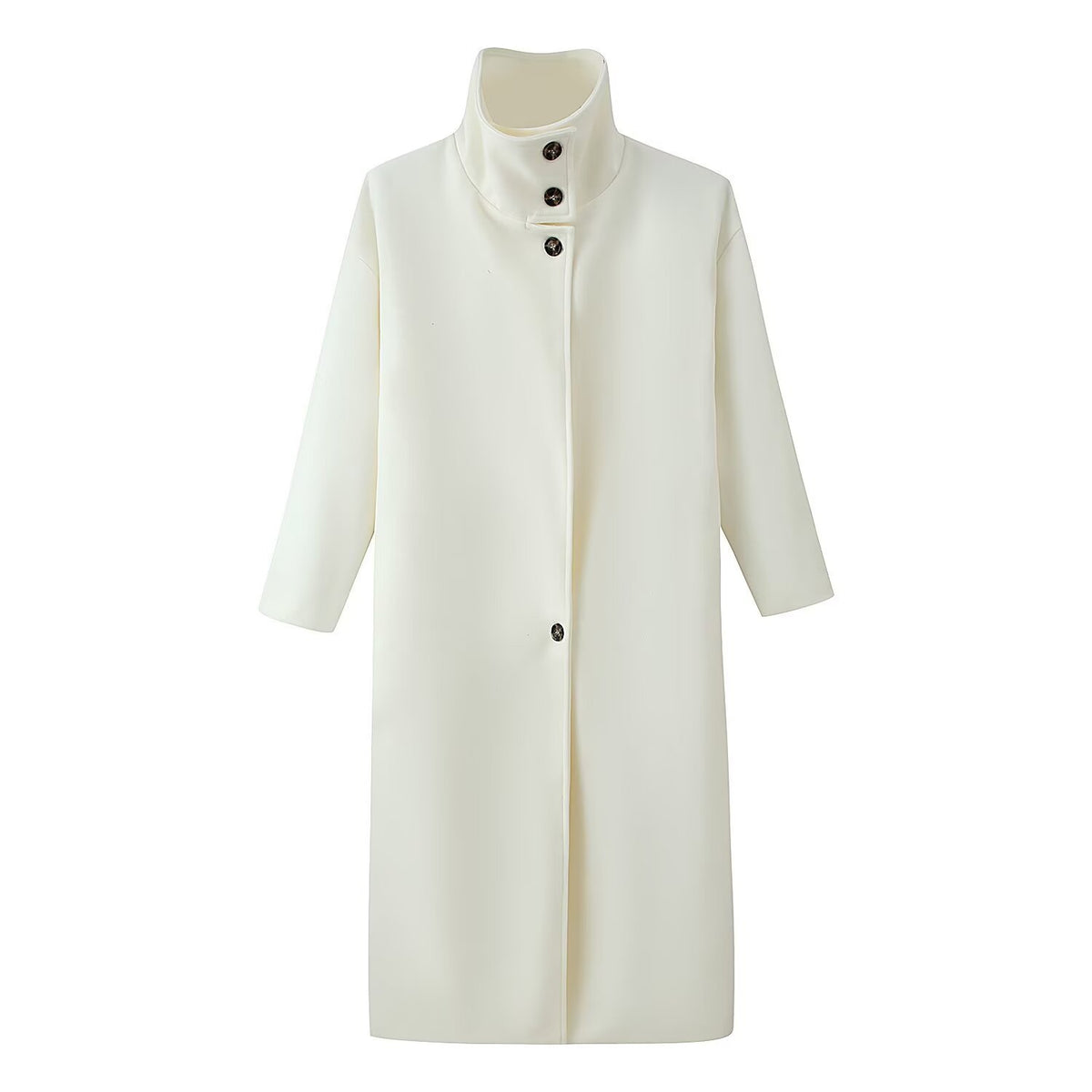 Women's casual stand-up collar and long knee-length loose woolen coat