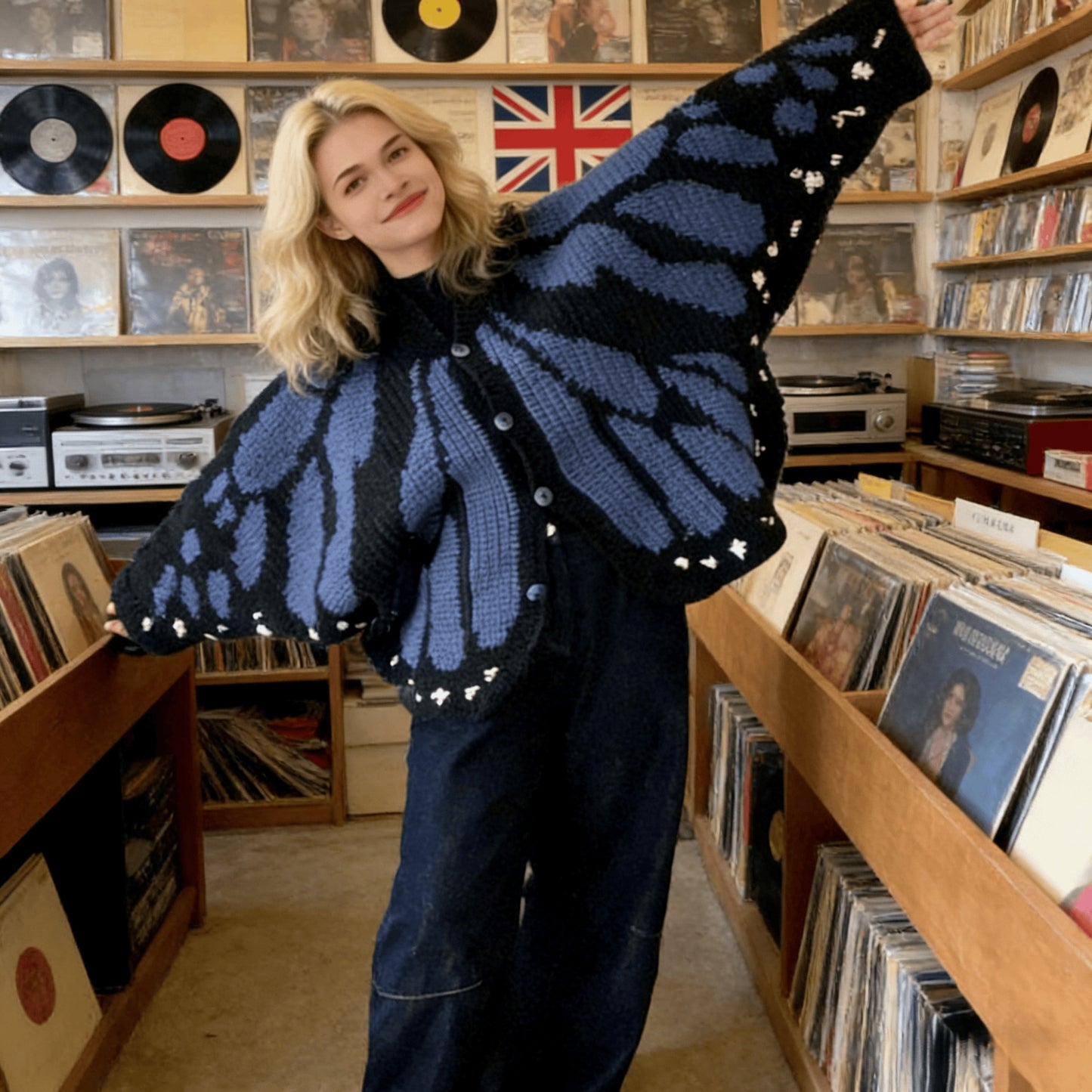Knitted shawl butterfly cape