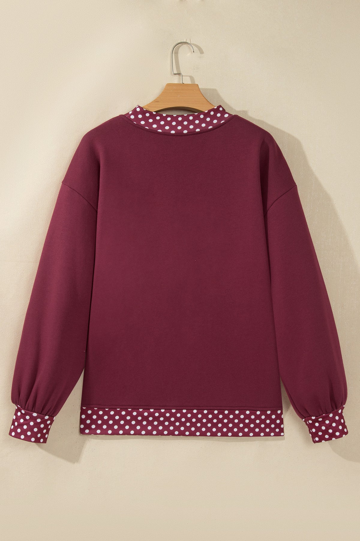 Tillandsia Purple Colorblock Polka Dot Contrast Trim Oversized Sweatshirt