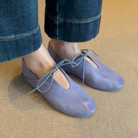 Soft leather lace-up  ballet flat