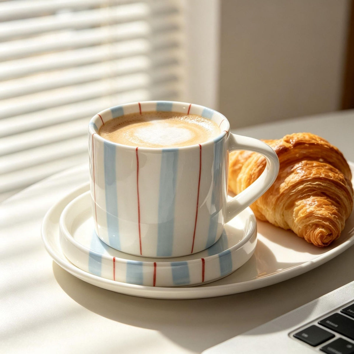 Hand-painted striped ceramic coffee cup