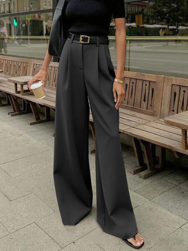 high-waisted casual pants, loose floor-length pants