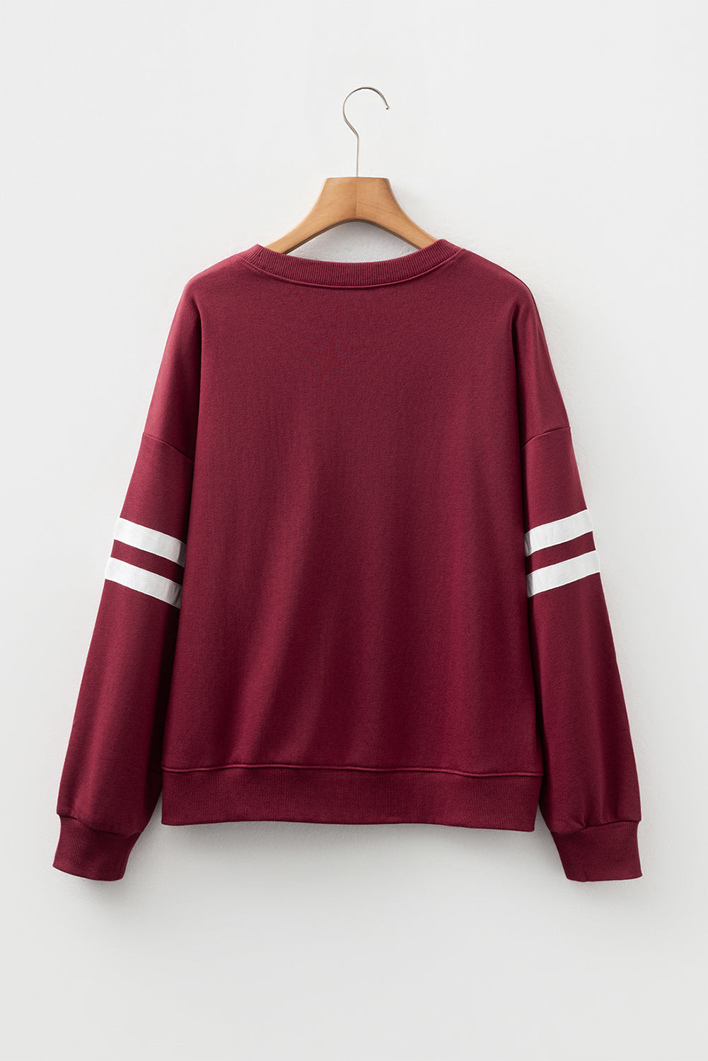 Navy Blue Preppy Striped Sleeve Loose Sweatshirt