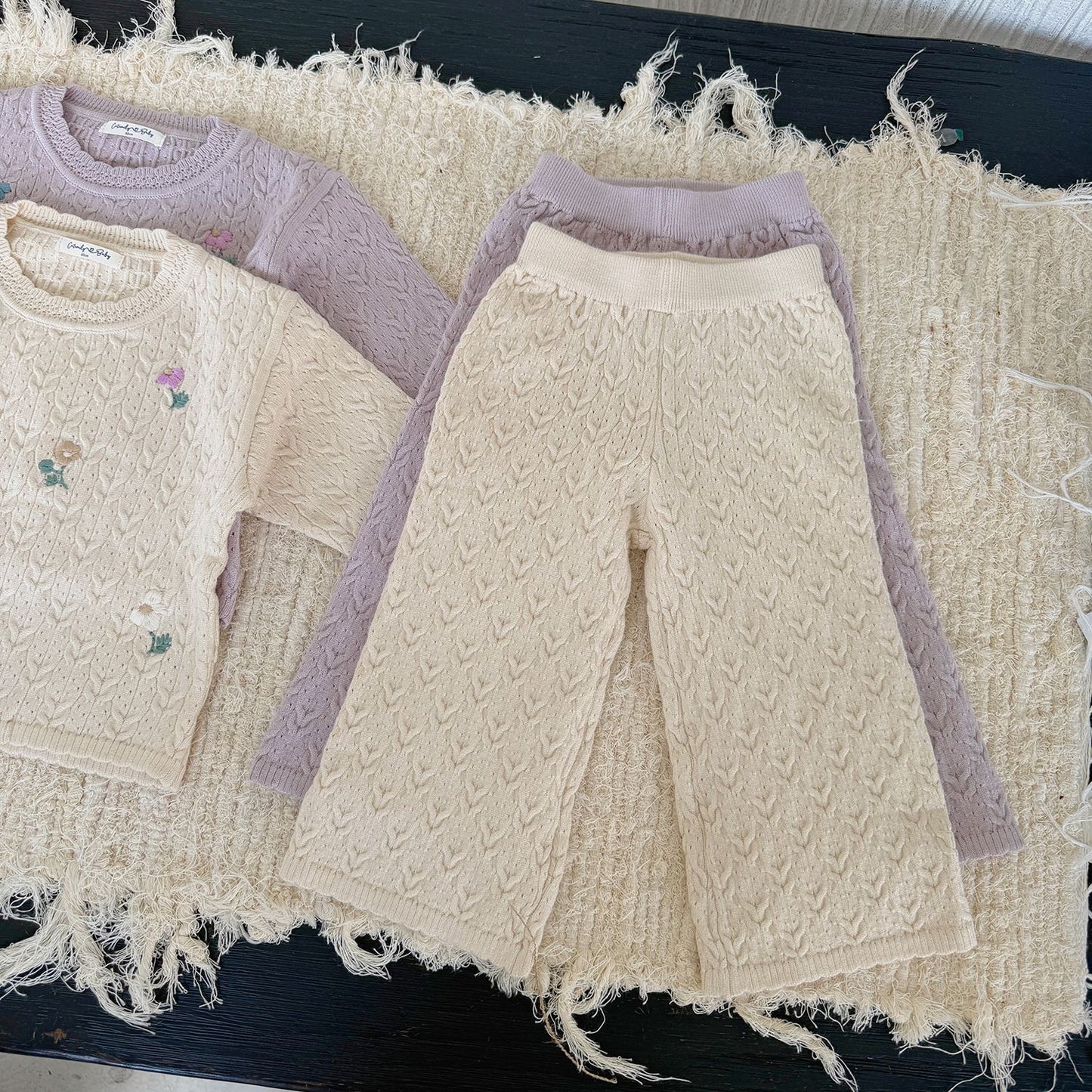 girls' embroidered sweater + wide-leg long pants 2-piece set