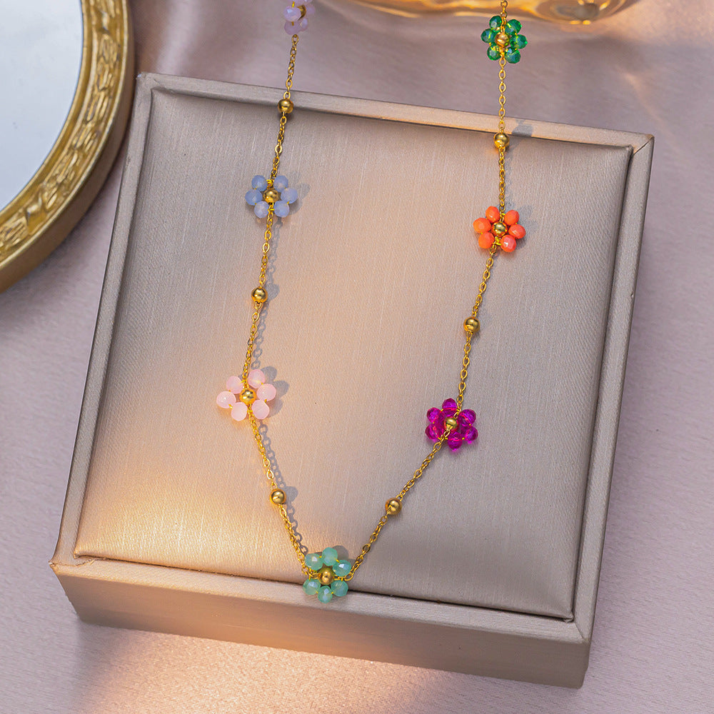 Colorful flower beaded choker and bracelet