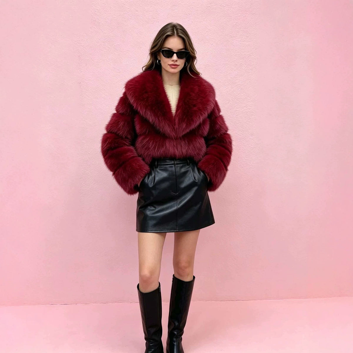 Short women's faux fur coat