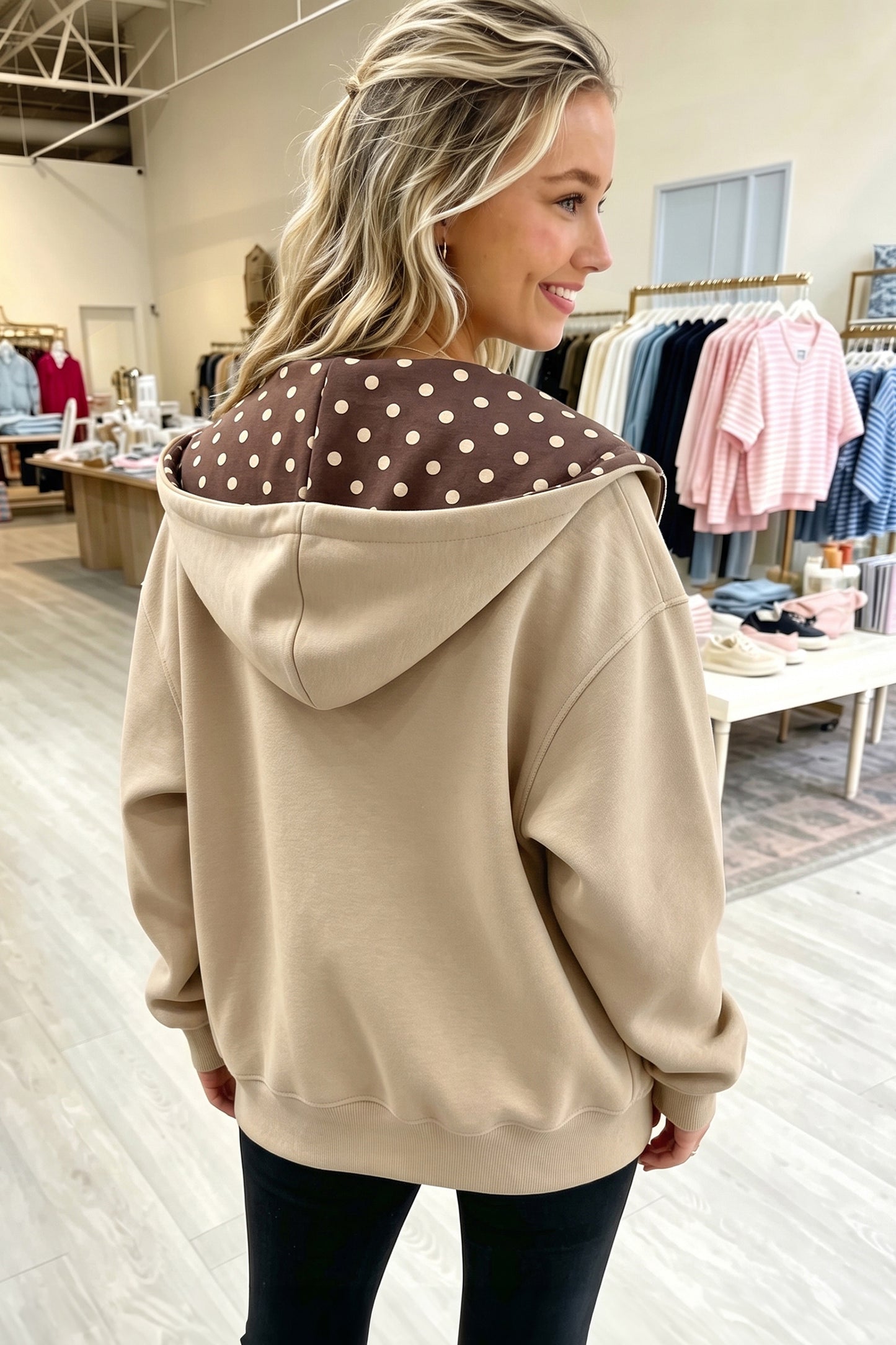 Beau Blue Polka Dot Hooded Zip-Up Sweatshirt
