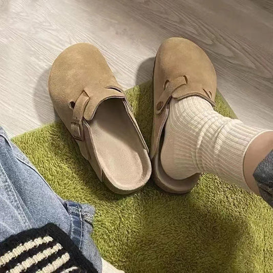 faux suede slip on clogs