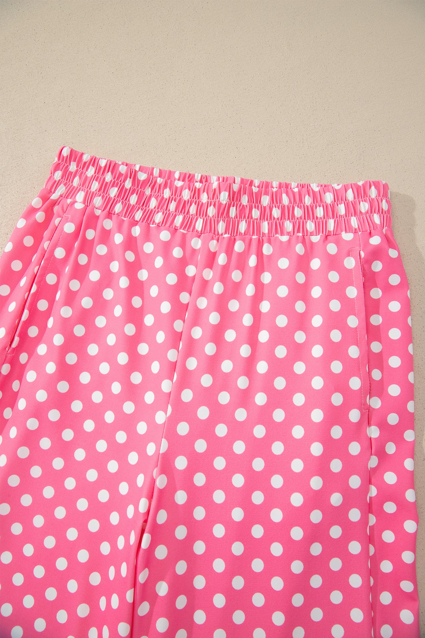Pink Polka Dot Print Slim Tank Loose Pants 2pcs Outfit