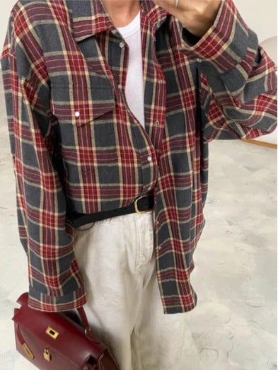 Loose fit plaid button down shirt