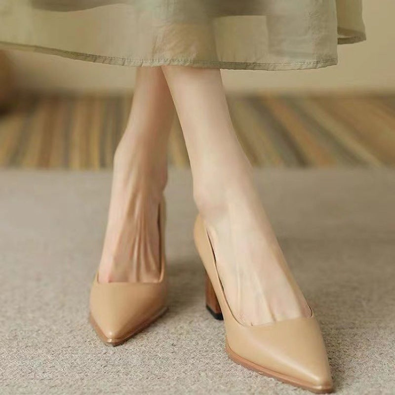 wooden stack heel pointy toe