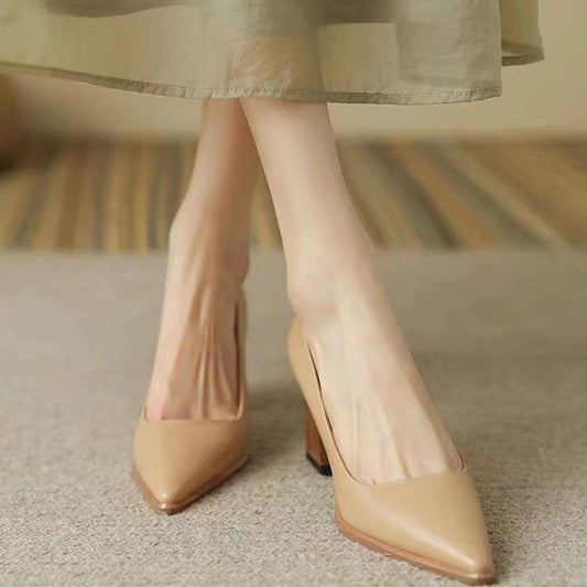 wooden stack heel pointy toe