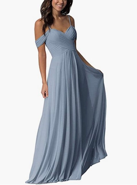Women's off-the-shoulder chiffon pleated  gown