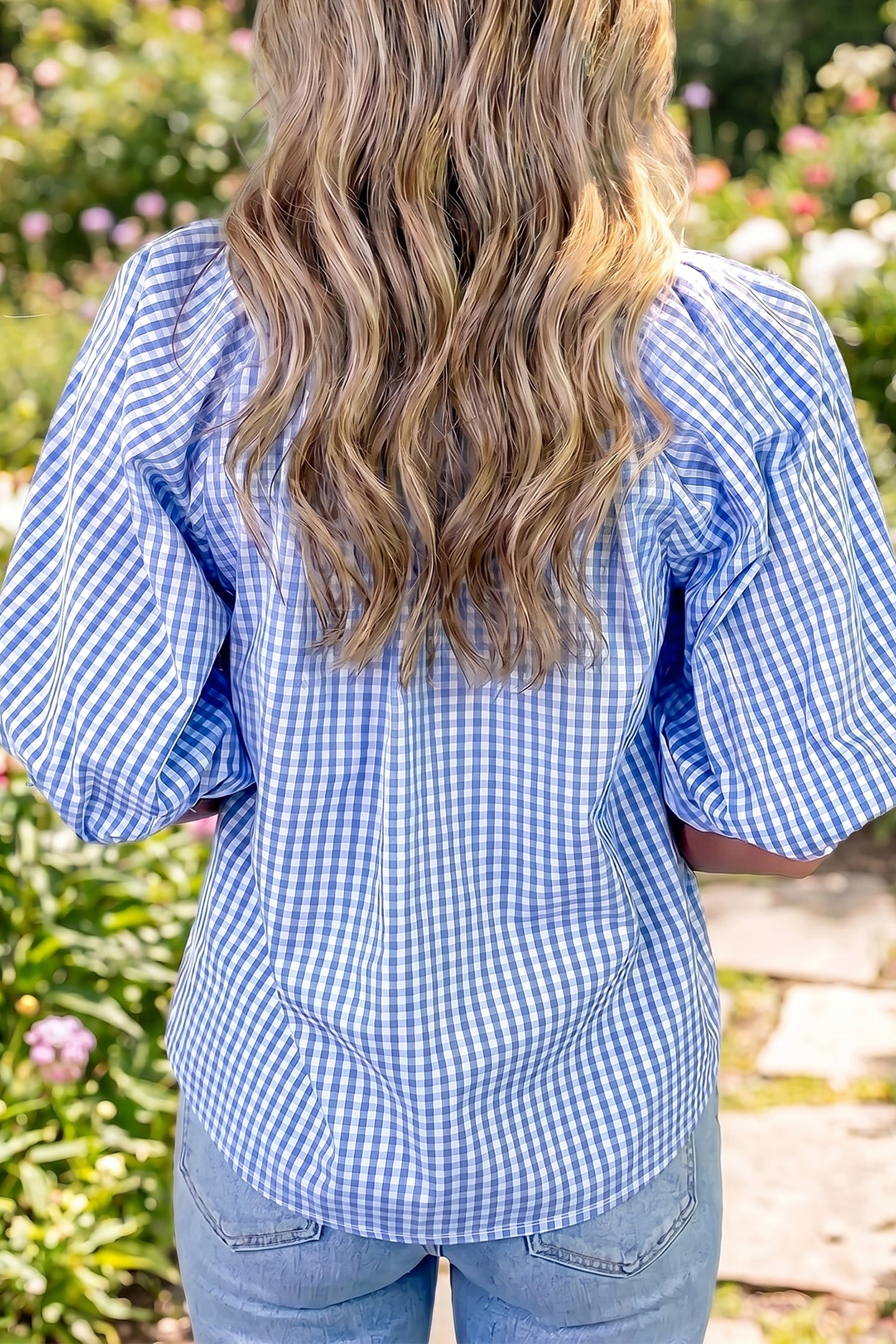 Sky Blue Summer Plaid Cornflower Blouse Top