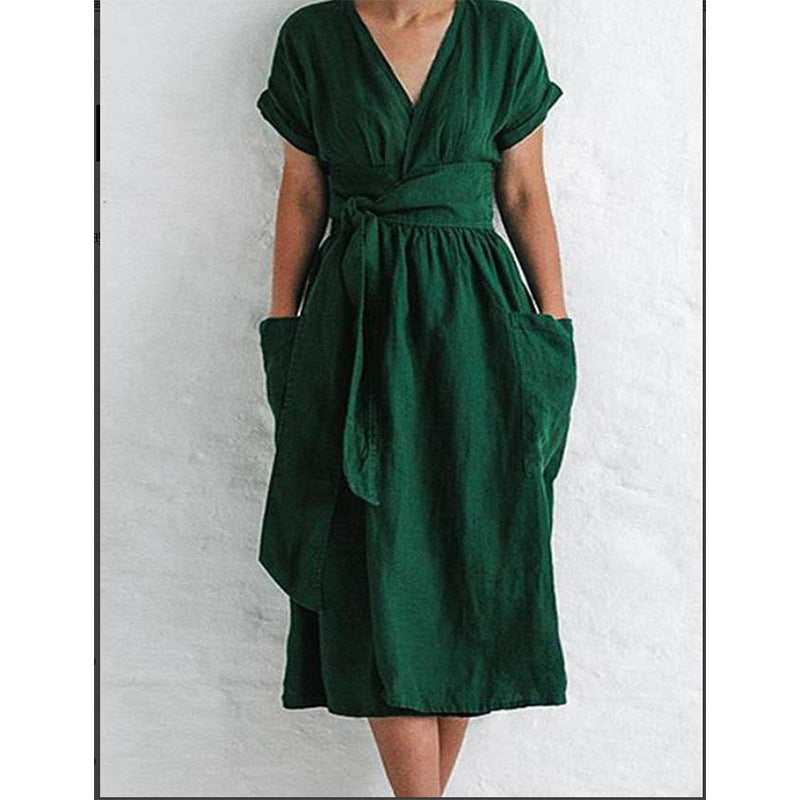 Cotton and linen casual pocket dress