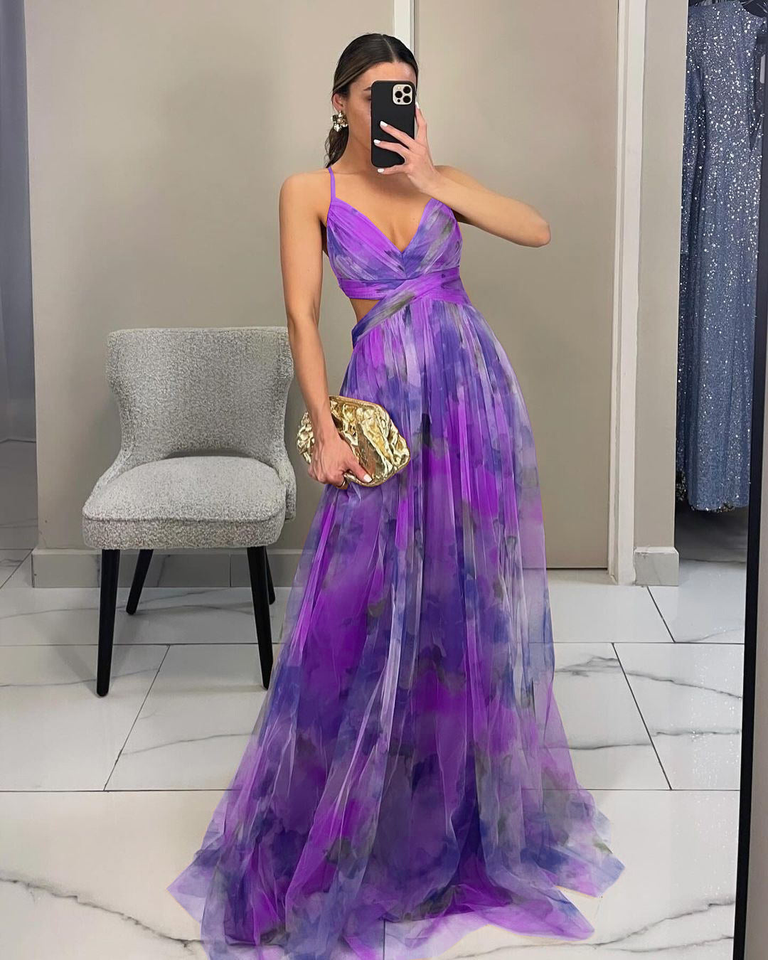 flowy printed party dress