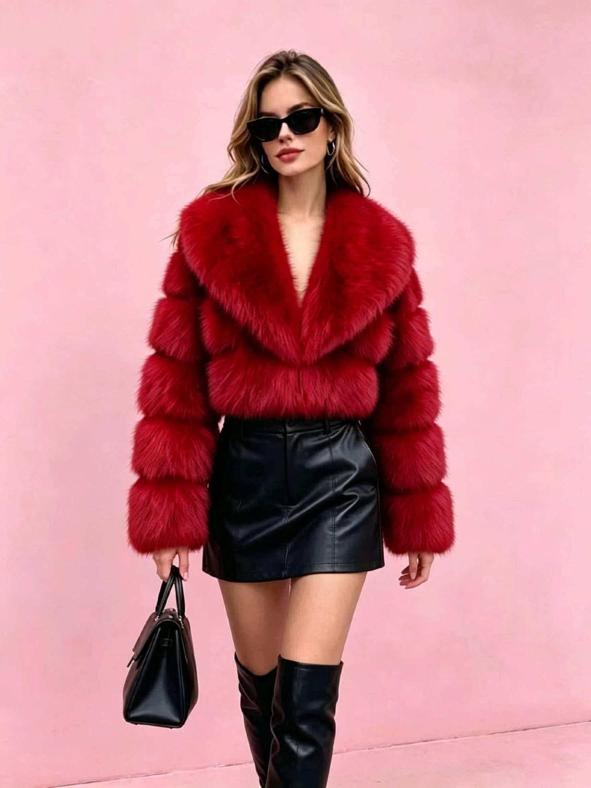 Short women's faux fur coat
