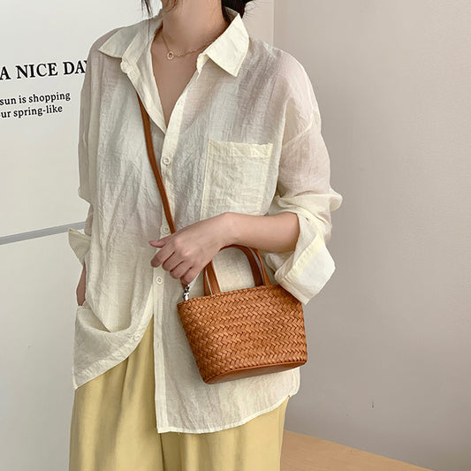 Mini tote bag, woven basket bag