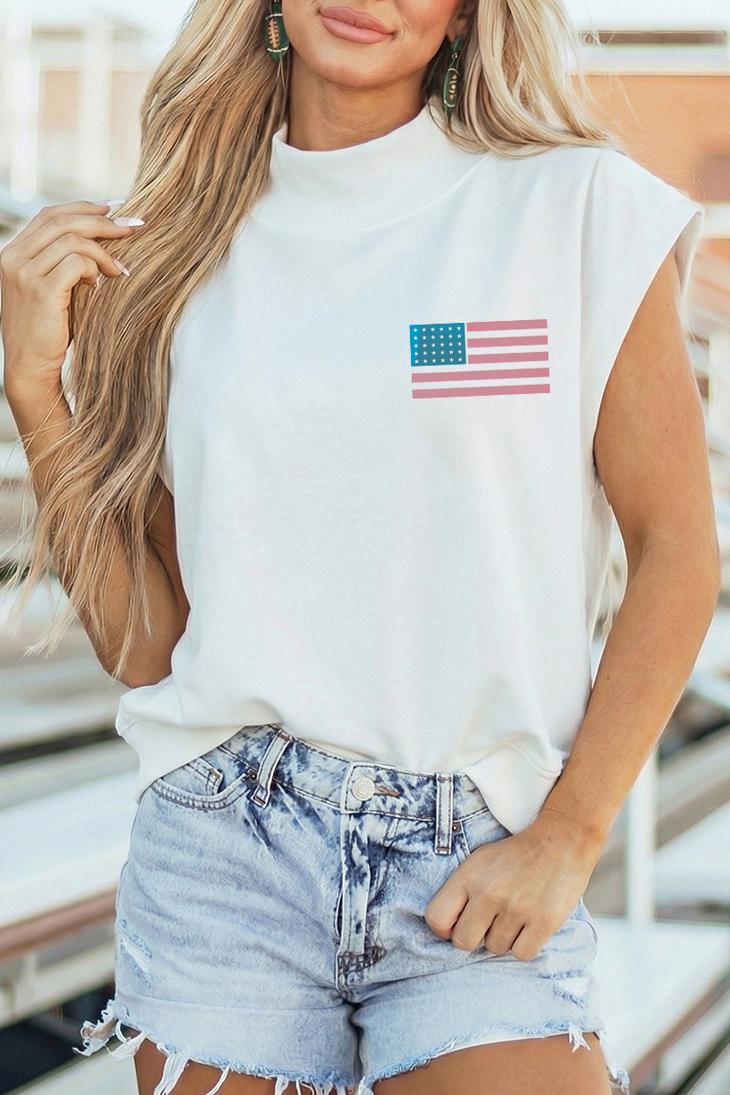 White American Flag LIVE FREE Double Side Printed High Neck Top