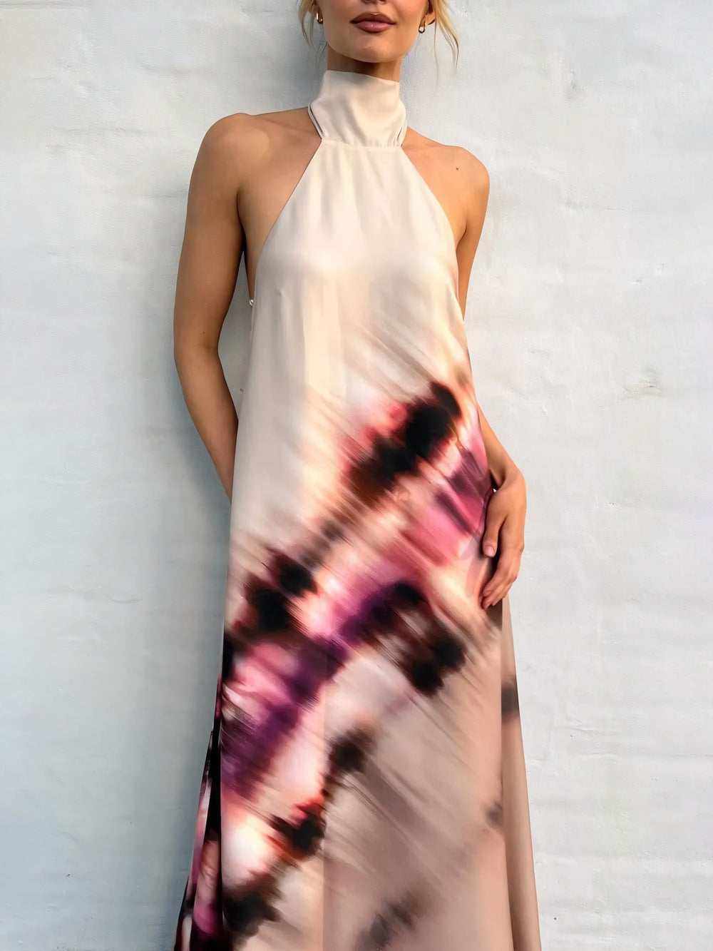 Women's tie-dye halter dress