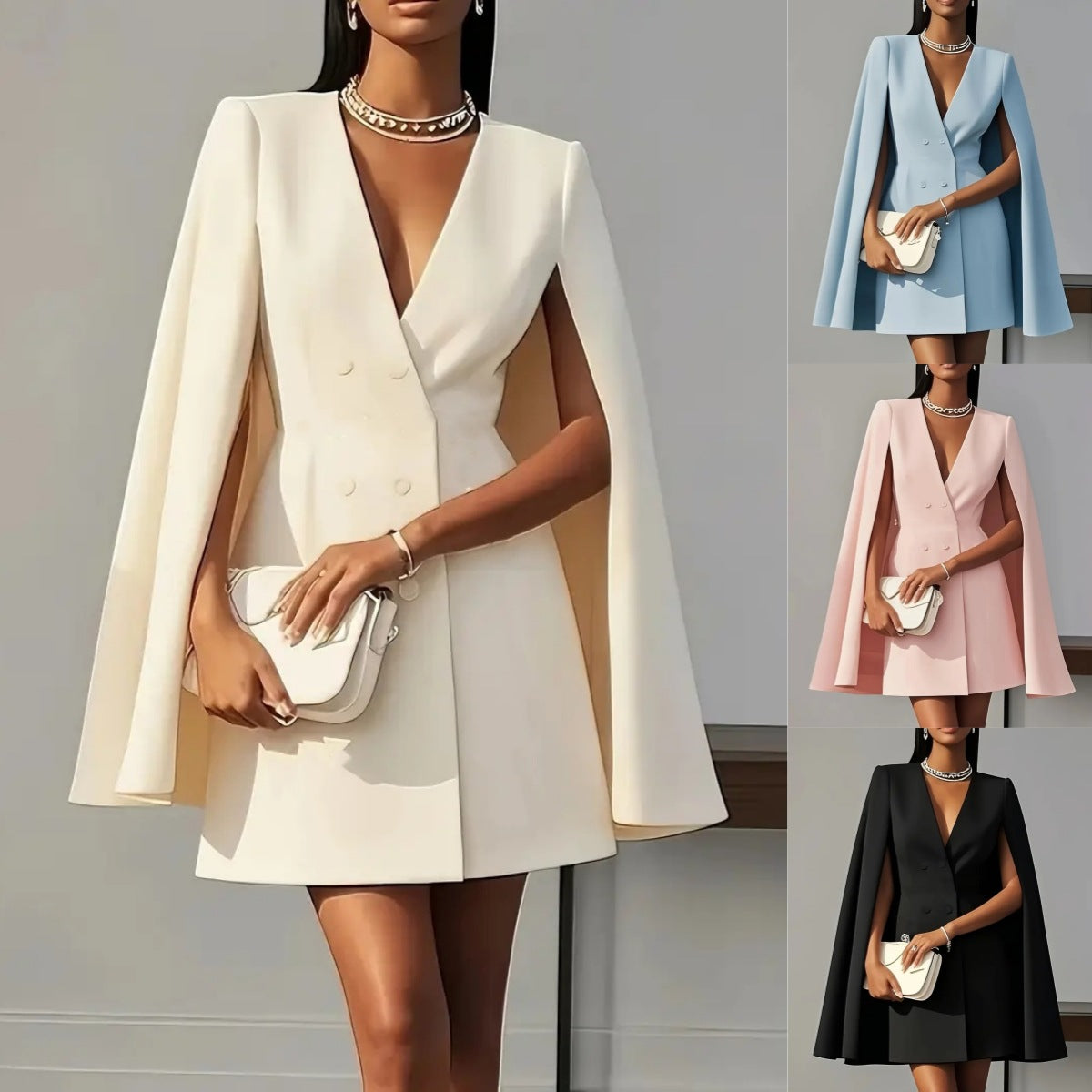 double-ed shawl cape solid color suit dress