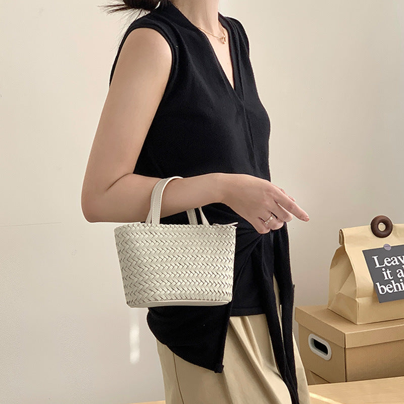 Mini tote bag, woven basket bag