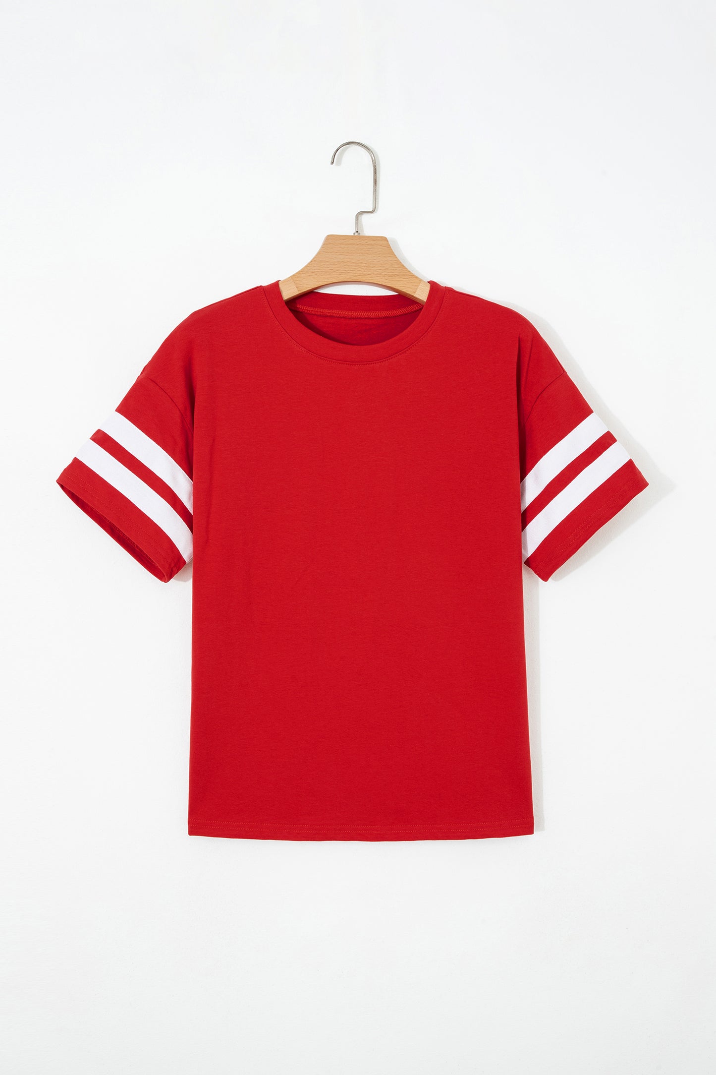 Fiery Red Varsity Striped Short Sleeve Crew Neck T Shirt
