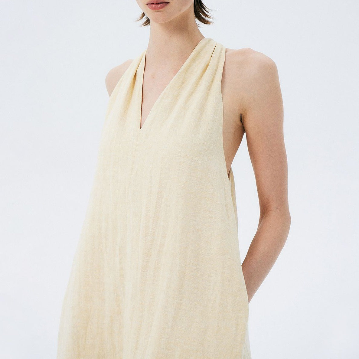 halter dress, mid-length V-neck dress