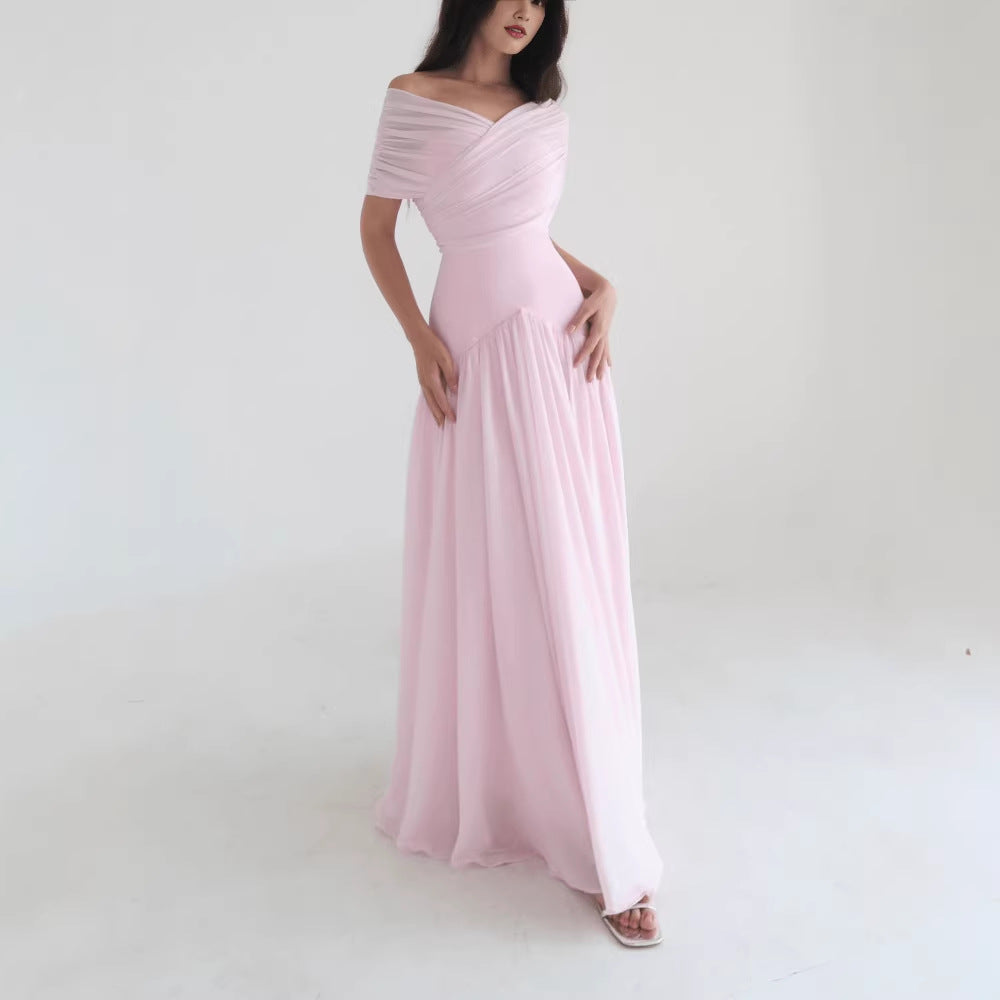 romantic shawl collar long dress