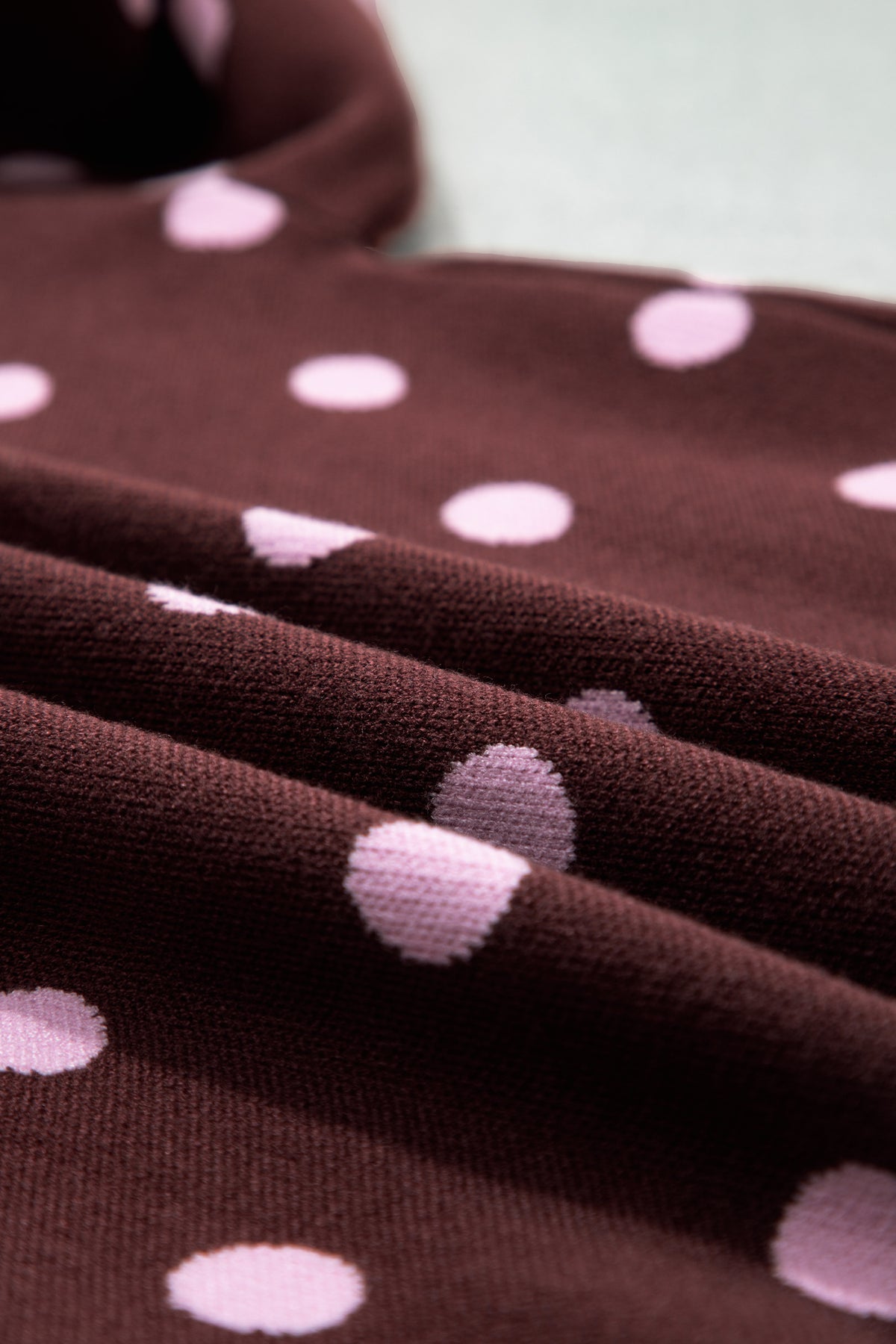 Pink Polka Dot Pattern Color Block Collared Loose Pullover Sweater