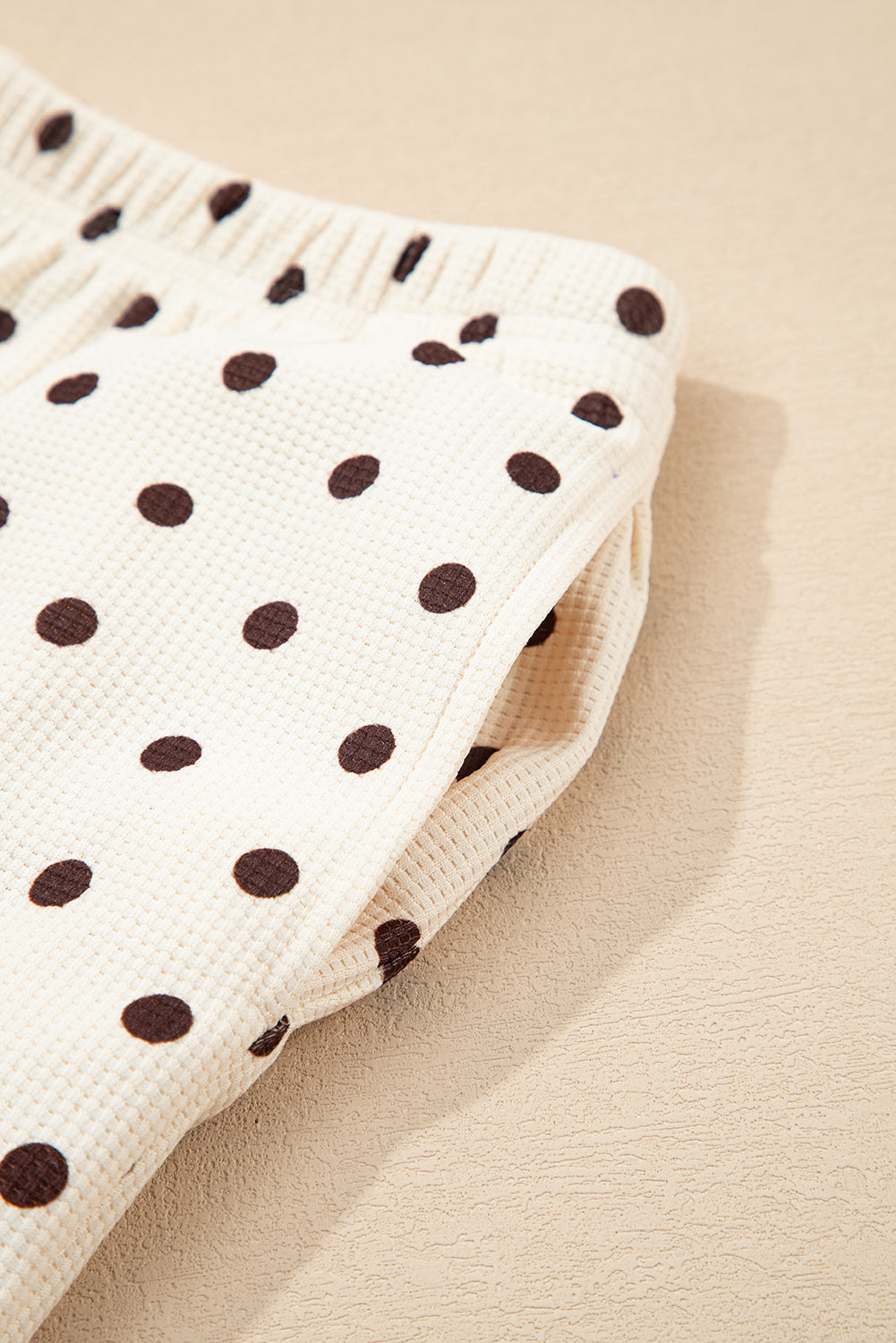 White Polka Dot Print Long Sleeve Top Drawstring Jogger Pants Lounge Set