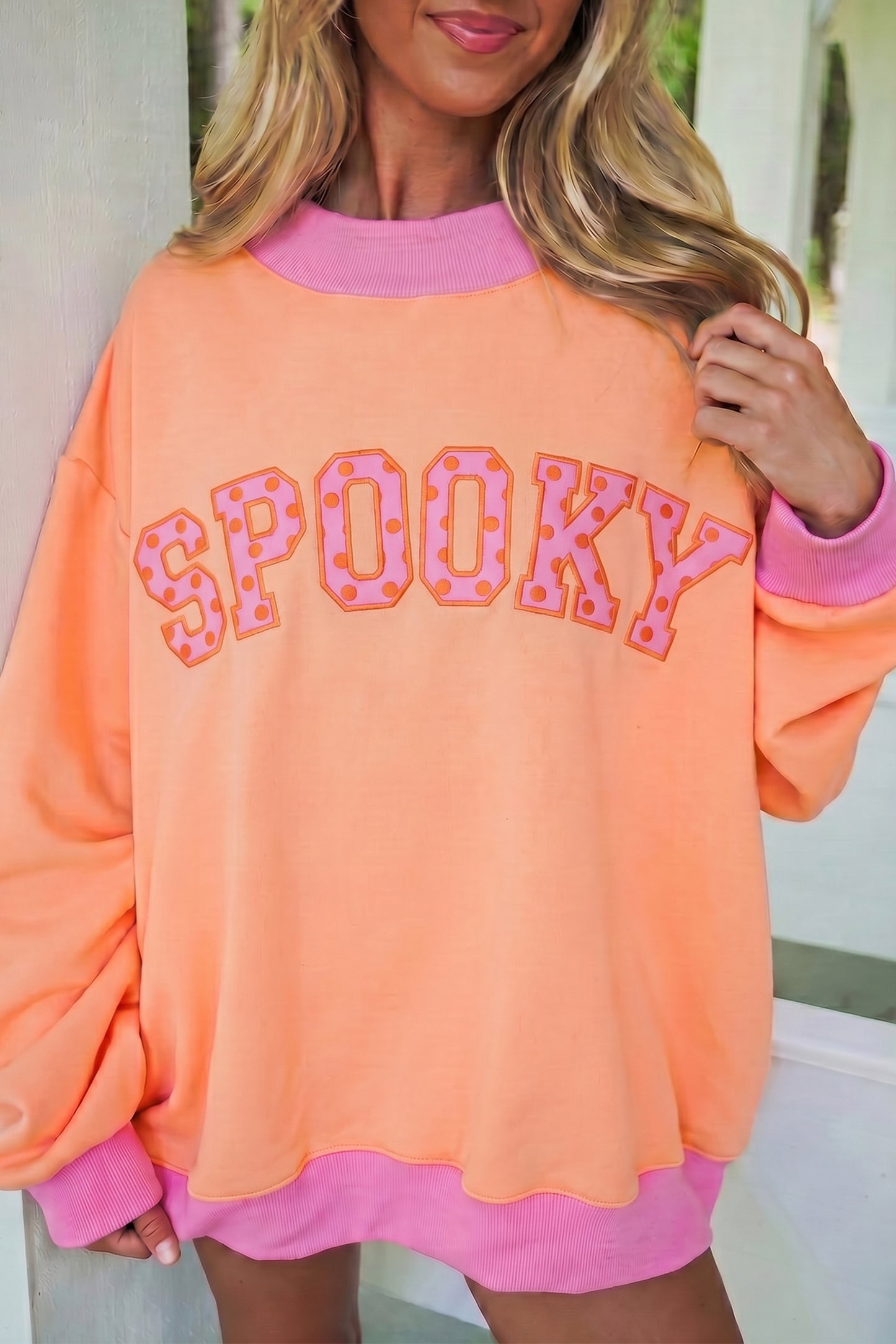 Polka Dot Letter Graphic Colorblock Mock Neck Tunic Sweatshirt