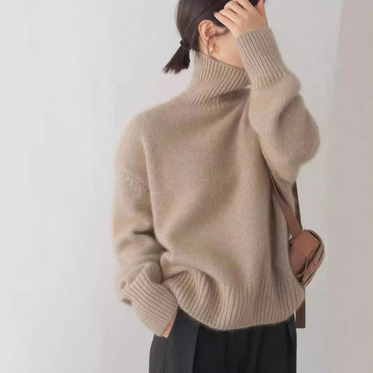 high-neck sweater for women, loose and versatile knitted pullover