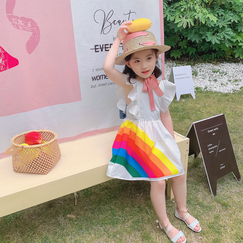 Girls rainbow dress with back bow