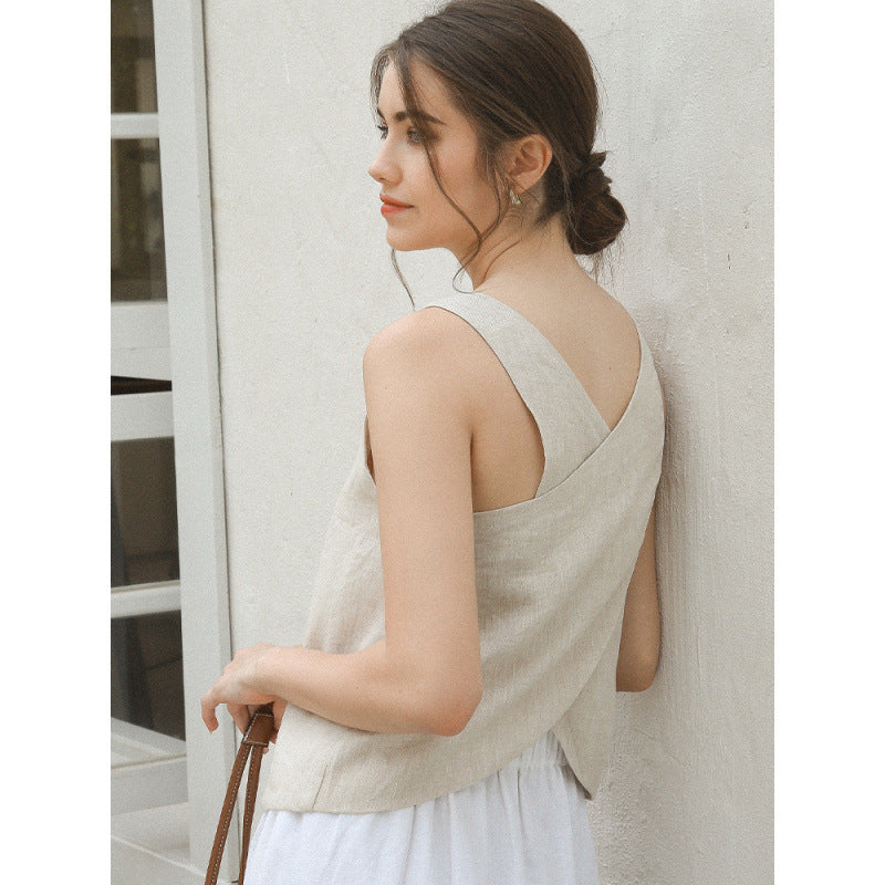 linen tank with crisscross back detail