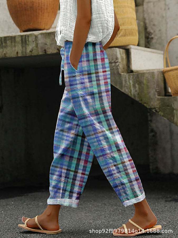 printed rolled-up casual pants
