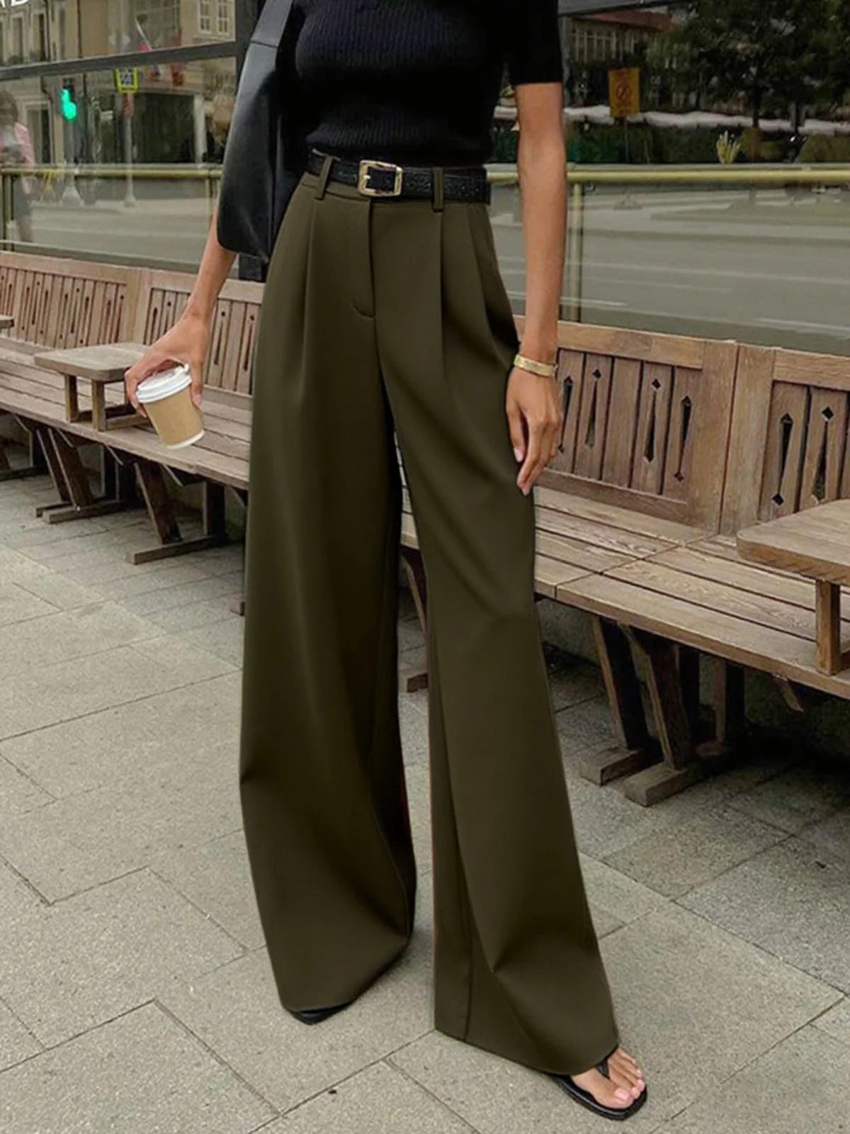 high-waisted casual pants, loose floor-length pants