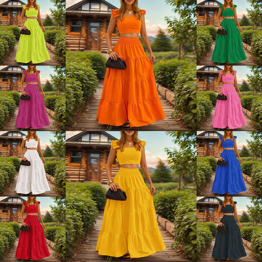 Casual long skirt, halter top two-piece set