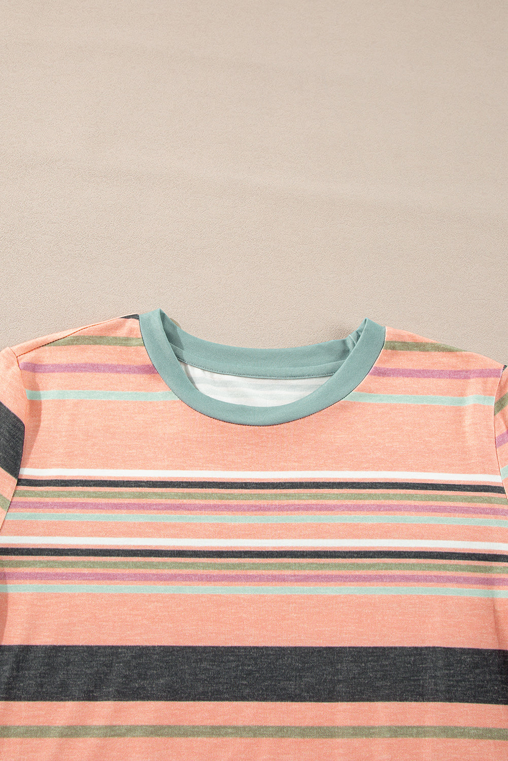 Pink Multicolor Stripes Crew Neck T Shirt