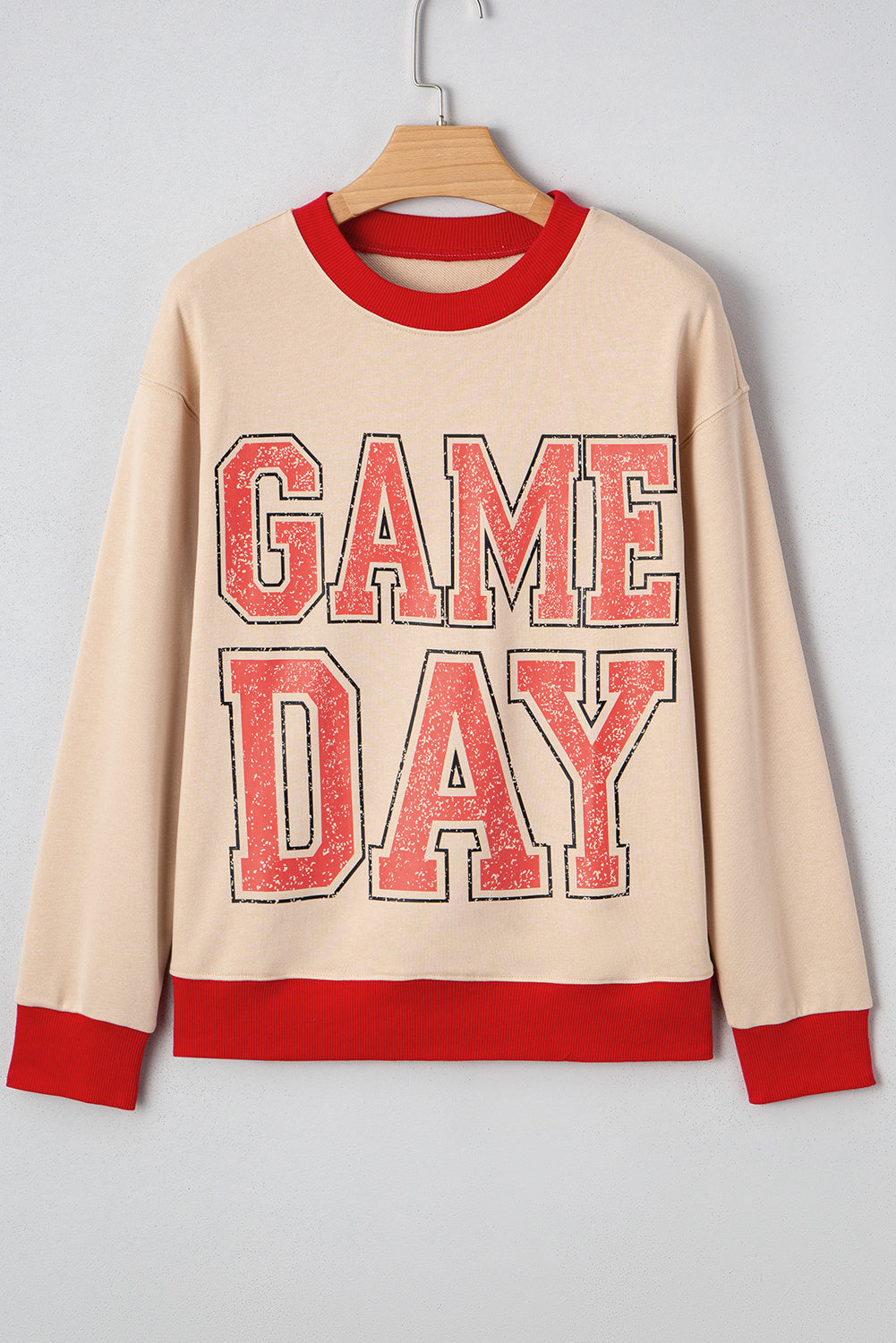 White GAME DAY Letter Contrast Trim Baggy Sweatshirt