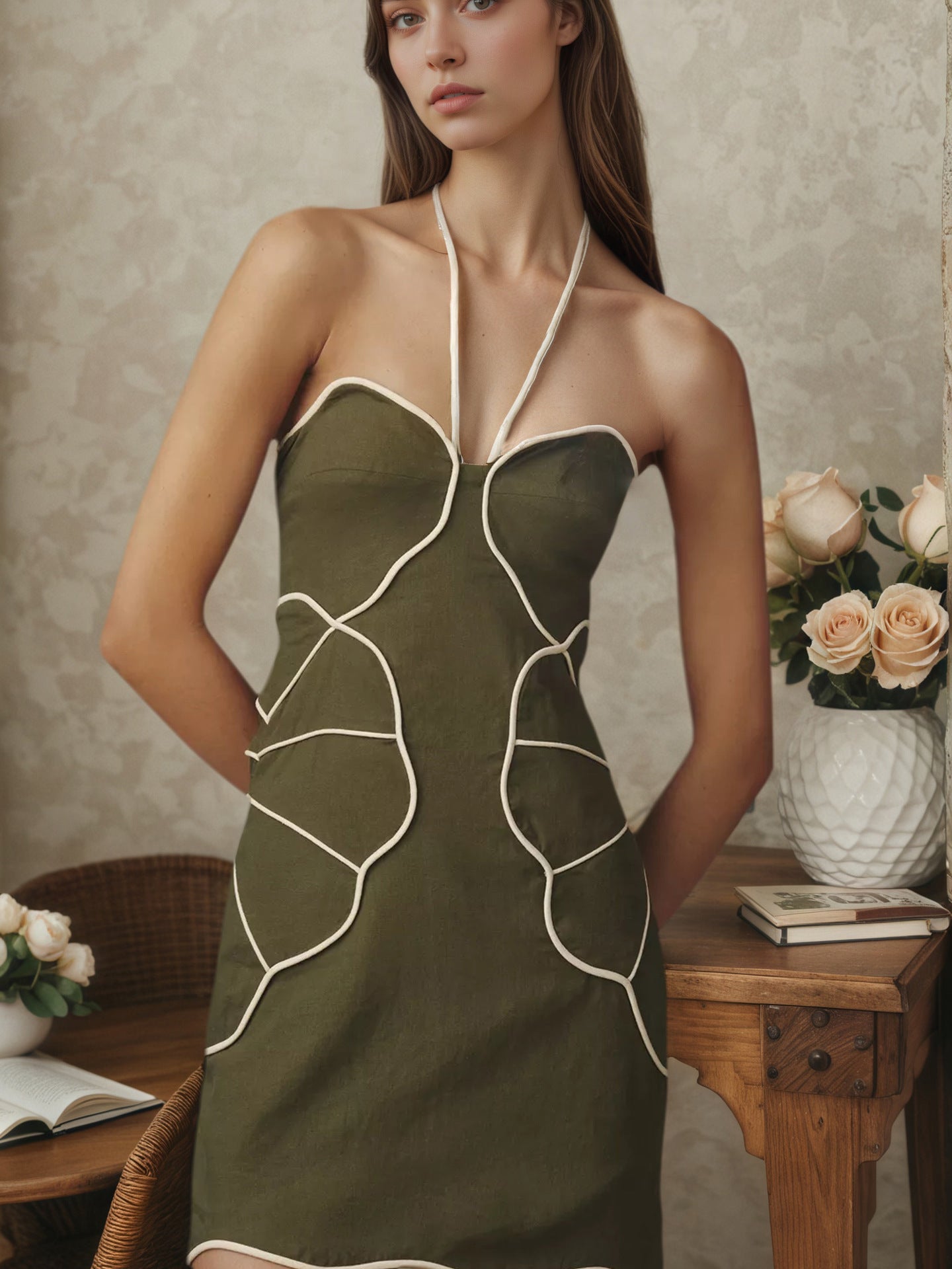 Halter neck A-line short dress