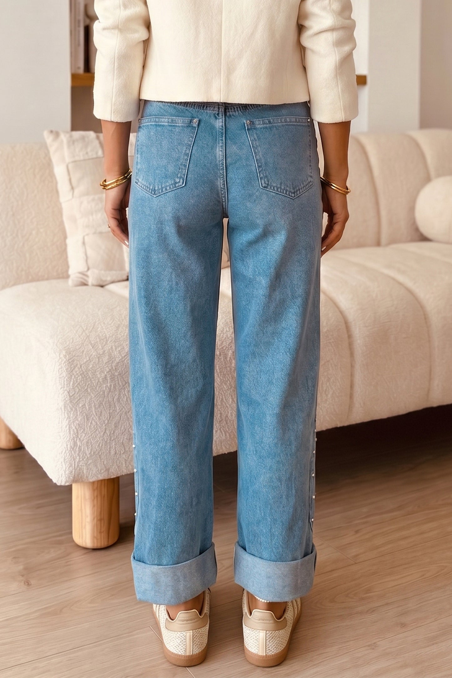 Dusk Blue Side Seam Rivet Detail Regular Fit Ankle Length Casual Jeans