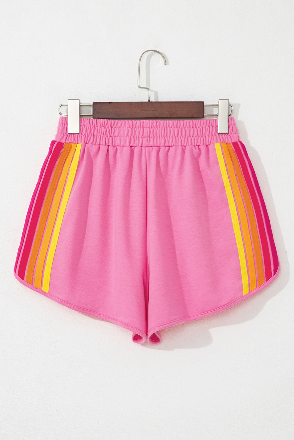 Bonbon Color Block Striped Elastic High Waist Active Shorts