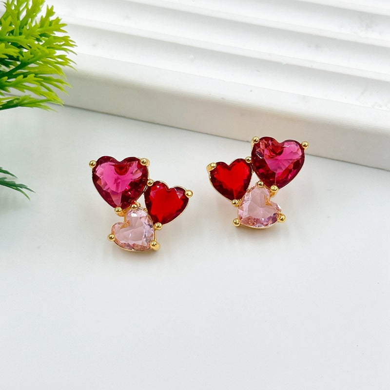 heart-shaped 925 stud earrings and matching necklace