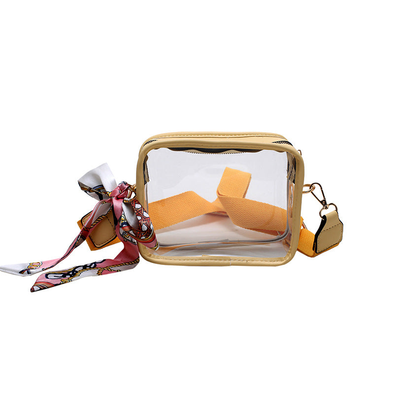 square PVC transparent bag, wide shoulder strap crossbody bag
